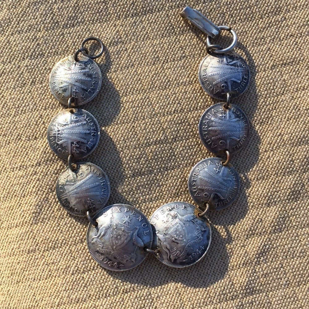 1944 Sixpence Three Pence Coin Bracelet Australia